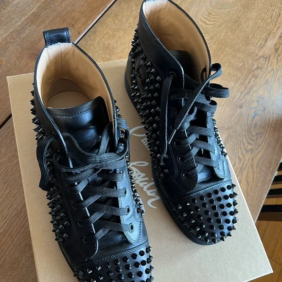 Christian Louboutin Black Orlando Flat Spiked Sneakers - Picture 12 of 16